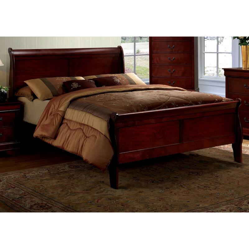 Full Size Solid Wood Sleigh Bed with Louis Philippe Style and Bracket Feet