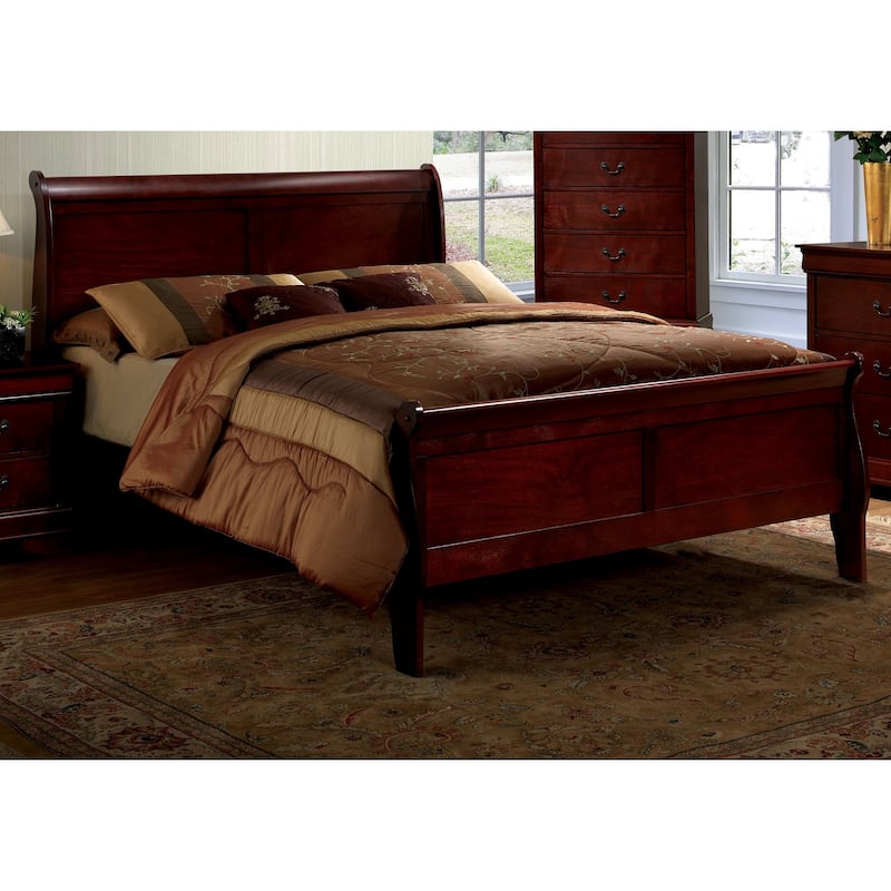 Twin Size Sleigh Bed in Cherry Finish, Solid Wood Construction, Transitional Style
