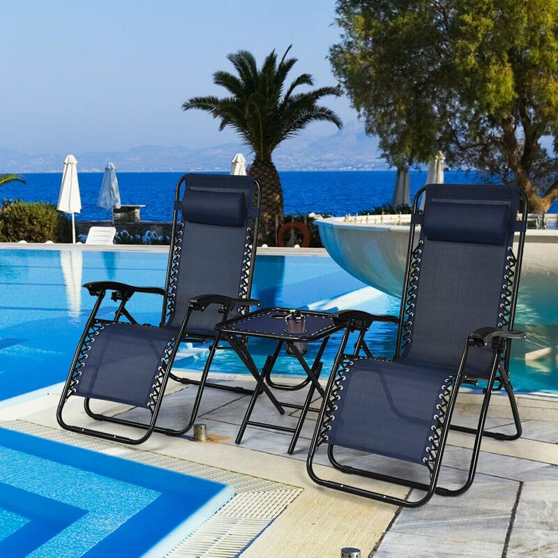 Gymax 3PCS Zero Gravity Recliner Lounge Chairs Pillows Table Portable - See details