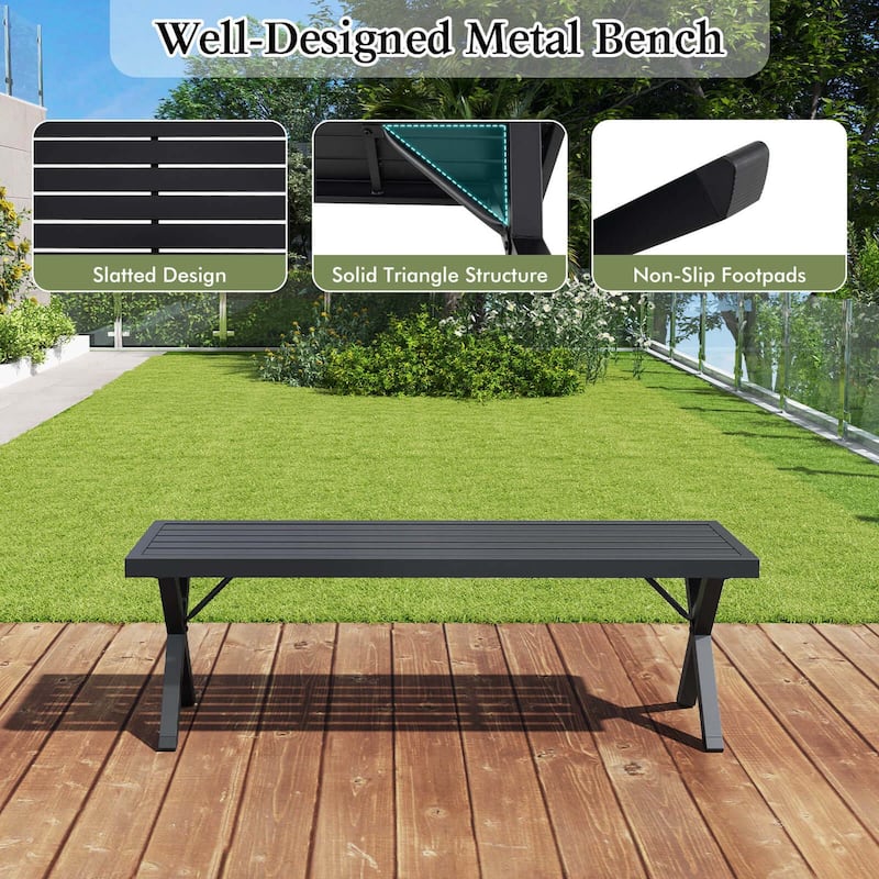 Costway 1/2 PCS 54" Patio Metal Bench with Slatted Seat & X Legs