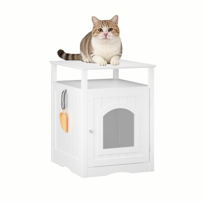 Cat Litter Box Enclosure Furniture, Wooden Cat House with Enclosed Cabinet, Hidden Litter Box Furniture with Storage Shelf