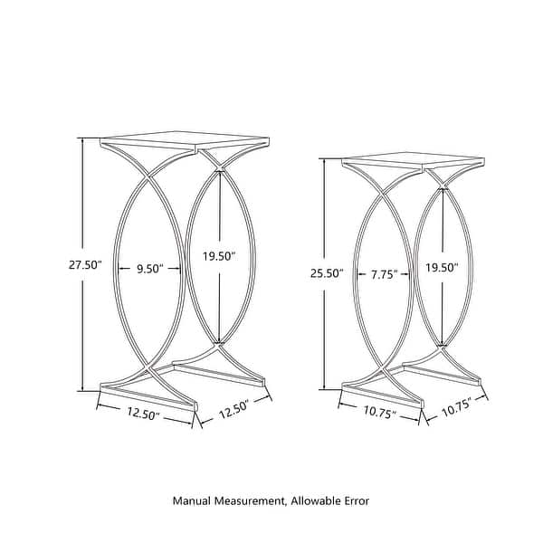 dimension image slide 2 of 3, Glitzhome Set of 2 Glam Glass Modern Side Table Sofa Table