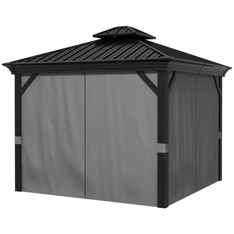 Outsunny 10' x 10' Hardtop Gazebo with Curtains and Netting, Permanent Pavilion Metal Double Roof Gazebo Canopy with Aluminum