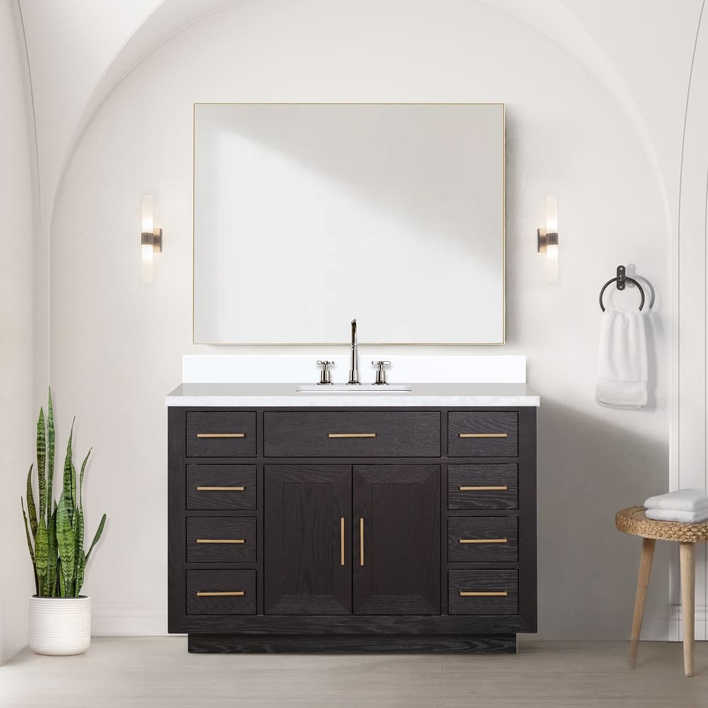 Abbey 48 in W x 22 in D Black Oak Single Bath Vanity, Cultured Marble Top, and 46 in Mirror