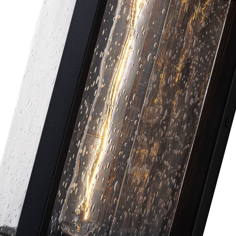 Modern Outdoor Wall Sconce with Seeded Glass - Black