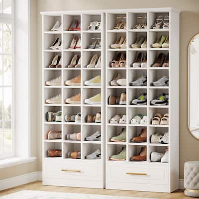 70.9-Inch Shoe Storage Cabinet, Tall Wooden Shoe Rack with 24 Cubbies and Drawer for Closet, Entryway, Living Room