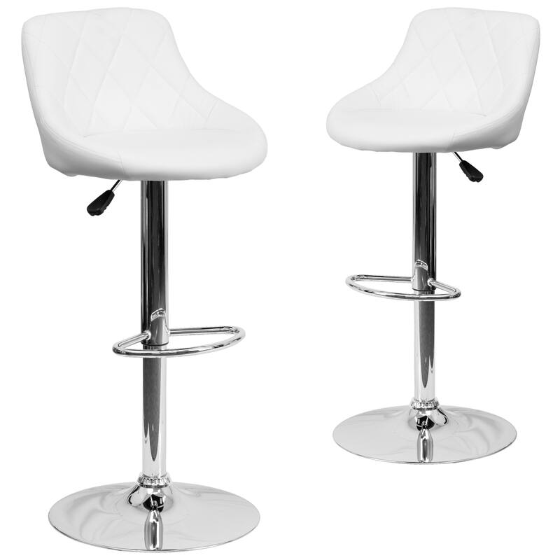 Vinyl Bucket Seat Adjustable Diamond Back Barstool (Set of 2) - 18.50"W x 19"D x 33.25" - 41.75"H