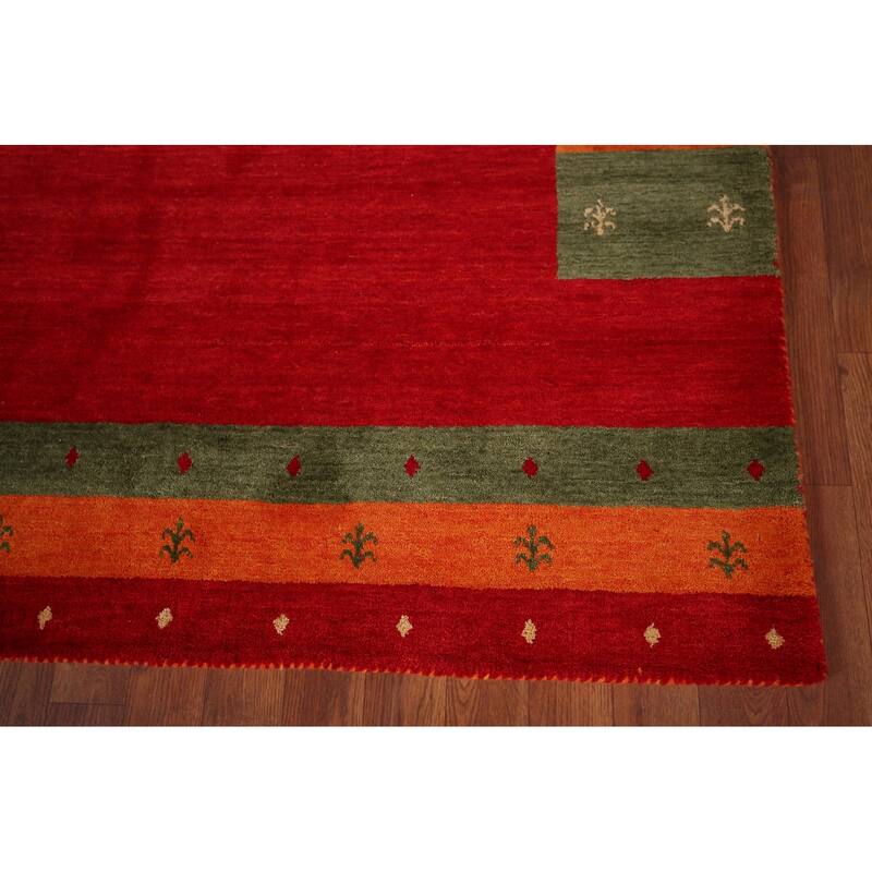 Red Gabbeh Oriental Area Rug Hand-Knotted Wool Carpet - 5'9"x 7'11"