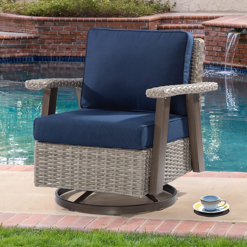 Cozywor Wicker Patio Outdoor Rocking Chair Swivel Lounge Chair