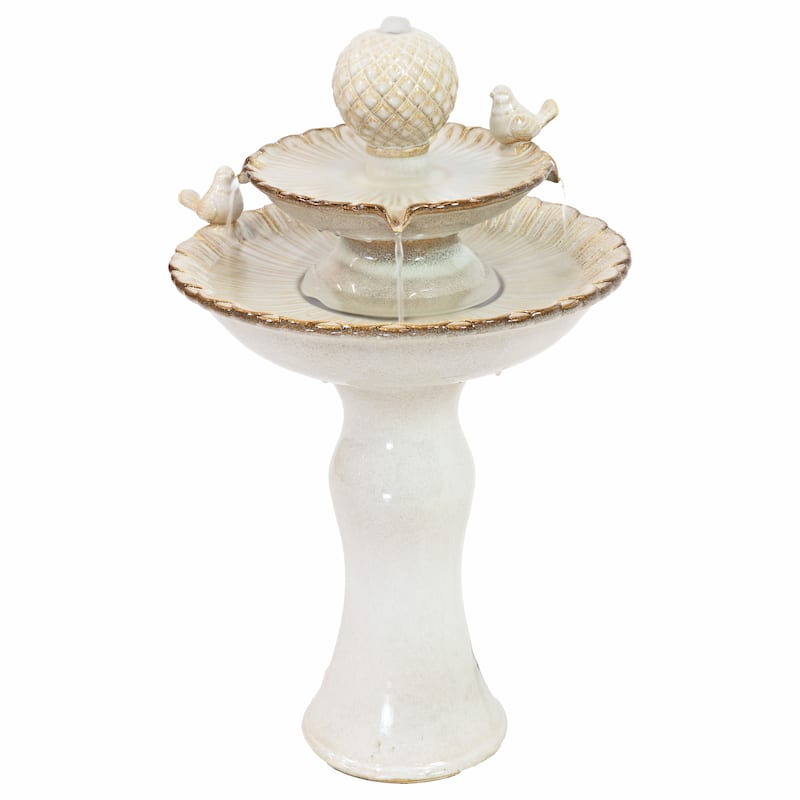 Sunnydaze 2-Tier Resting Birds Ceramic Outdoor Water Fountain - 27"