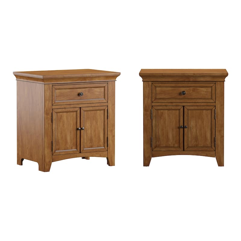 Varenna 1-Drawer Wood Cupboard Nightstand with Charging Station - Oak