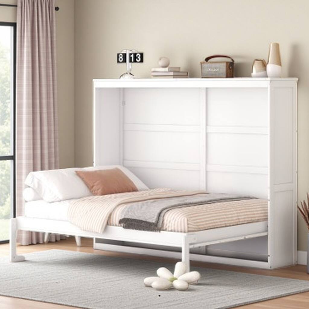 Space-Saving Queen Size Solid Wood Wall-Mounted Murphy Bed with Durable Folding Mechanism and Flexible Slat Support