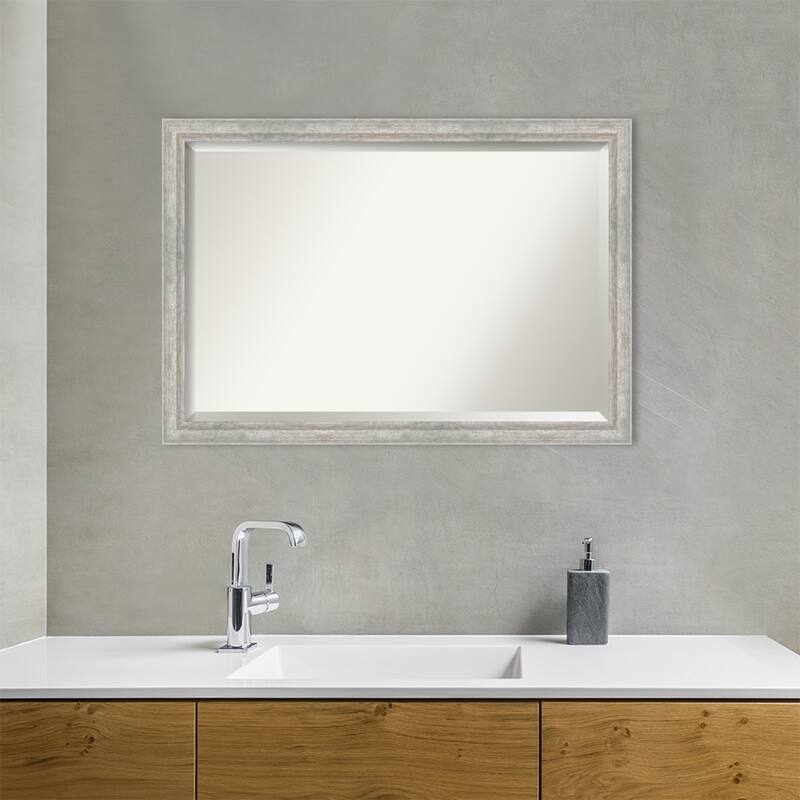 Angled Beveled Wood Framed Bathroom Vanity Wall Mirror