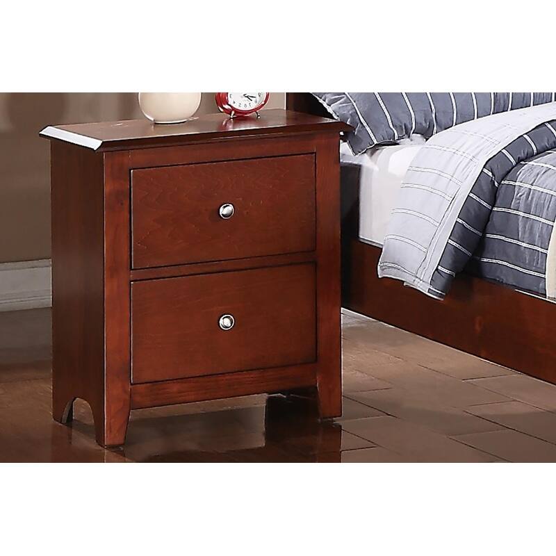 Cherry Color 2-Drawer Nightstand, Modern Style Bedside Table - Cherry