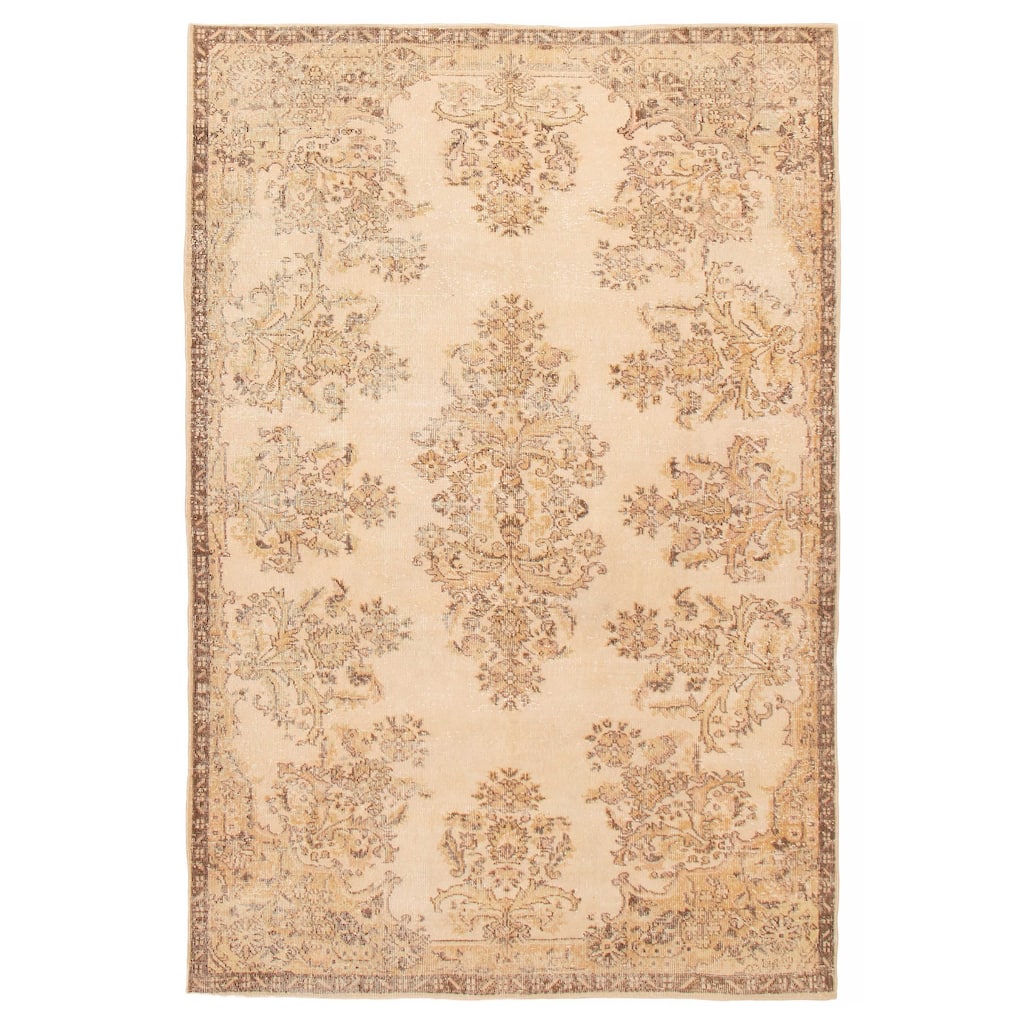 ECARPETGALLERY Hand-knotted Antalya Vintage Ivory Wool Rug - 6'5 x 9'7