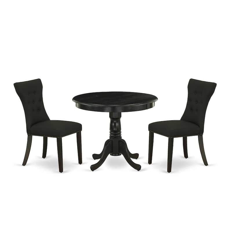 HomeStock 3-Pc Wirebrushed Black Solid Wood Top - Round Dining Room Set - Seats 4
