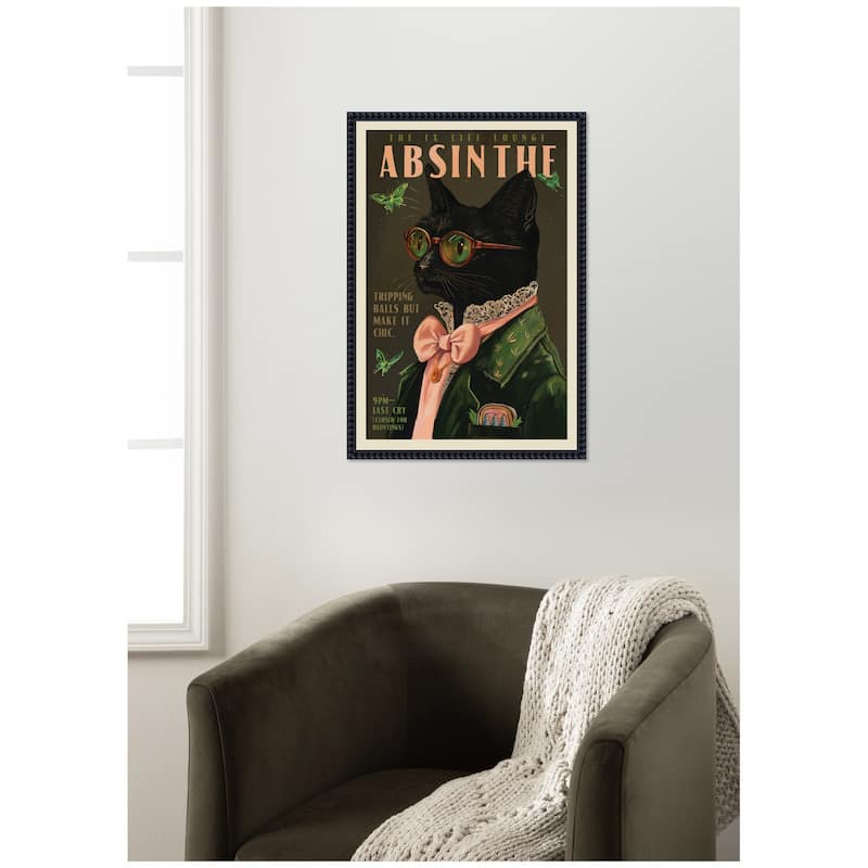 Kate and Laurel WG Absinthe Kitty by The Whiskey Ginger Framed Canvas Wall Art Print