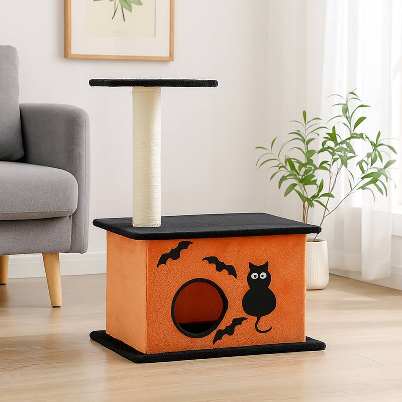 33" Halloween Cat Tree with Condo, Platform & Sisal Scratching Post - 20.1 x 19.7 x 33.1 In