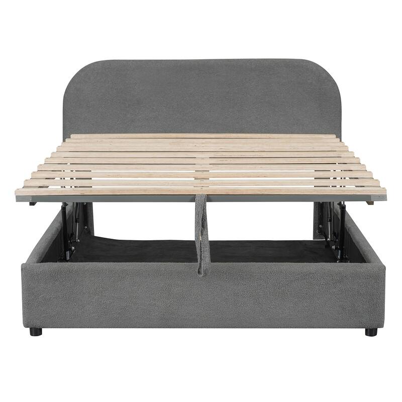Teddy Fleece Full Size Upholstered Platform Bed with Hydraulic Storage System