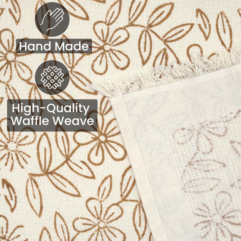 Fabdivine Hand Block Floral Print Waffle Weave Kitchen, Dining Room Use, Gift Hand Towel