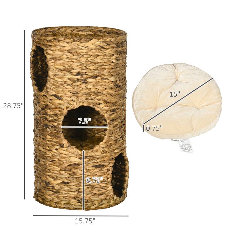 PawHut Elevated Cat Bed with Three Hideaways & Four Soft Plush Cushions, Cat Tower with Hand-Woven Materials
