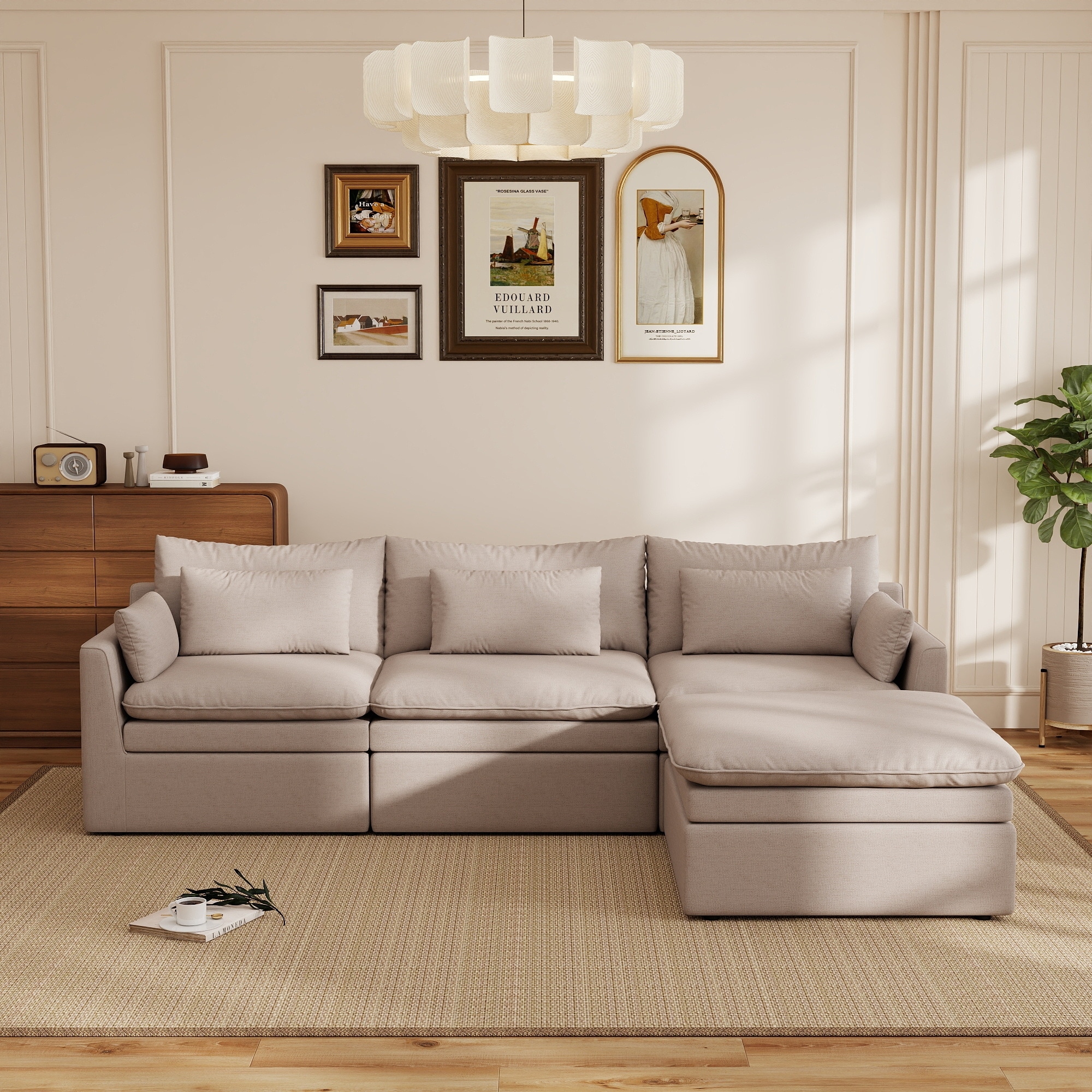 117 '' L-Shaped Modular Sectional Sofa, Living Room Comfy Corner Cloud Couch, With Ottoman