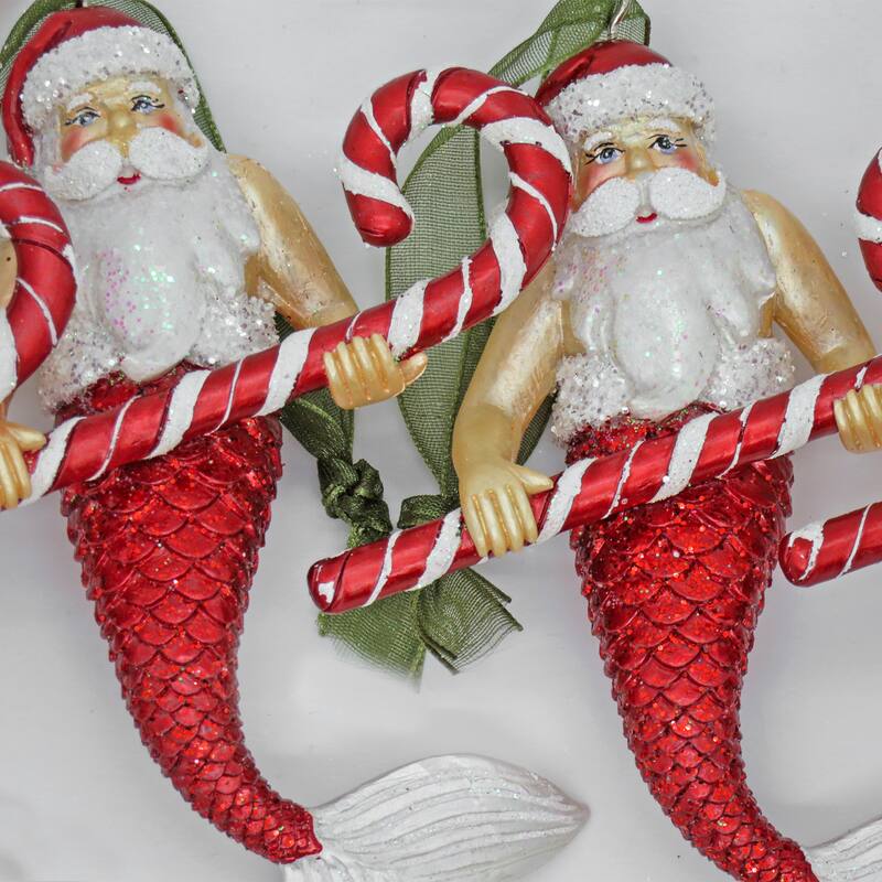 National Tree Company HGTV Home Collection Glass Santa Merman Ornaments, Set of 4 - 5 in