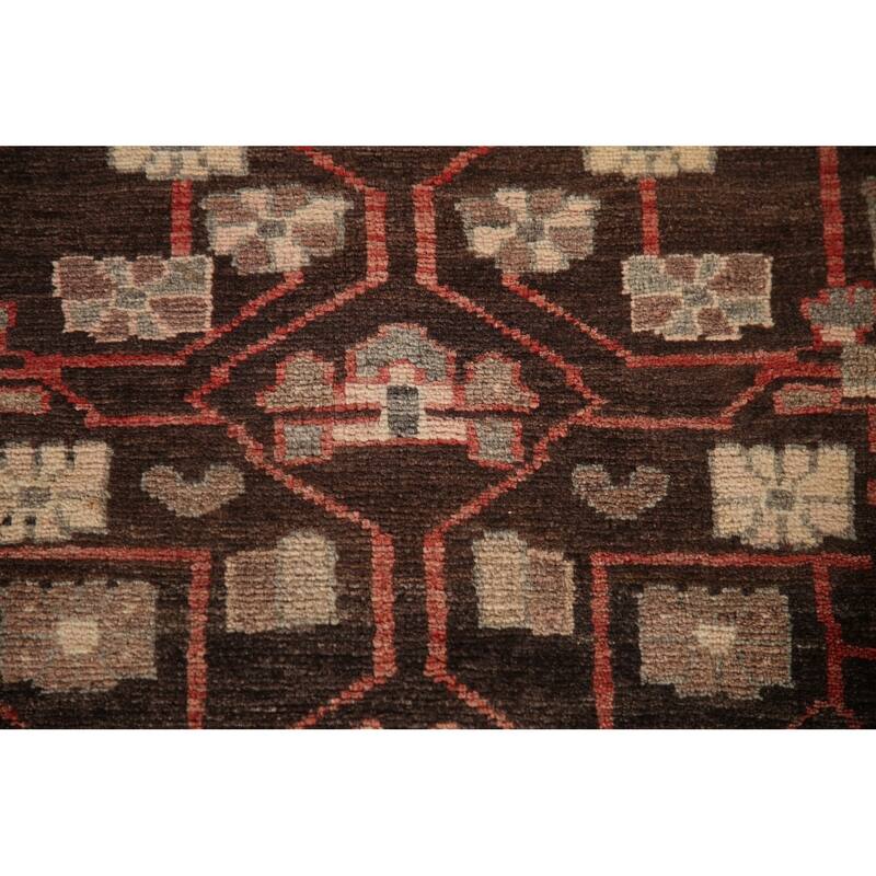 Hand Knotted Oriental 100% Wool Carpet Traditional Geometric Brown Malayer Runner Rug - 10' 0'' X 3' 9''
