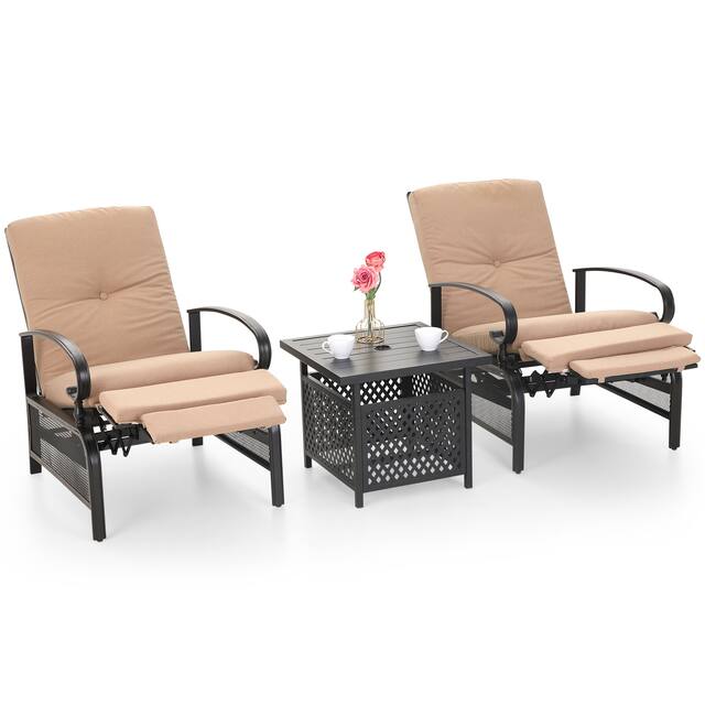Outdoor Adjustable Cushioned Metal Patio Recliner Lounge Chair