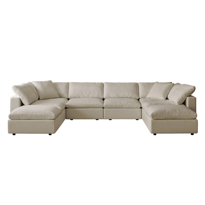 Square Arm Linen Fabric Rectangle Sectional Sofa Combination Sofa in Linen Beige