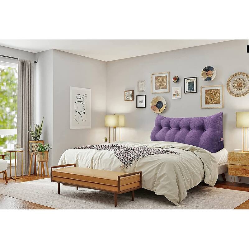 WOWMAX Bed Rest Wedge Reading Pillow Purple Linen Blend Soft & Sturdy