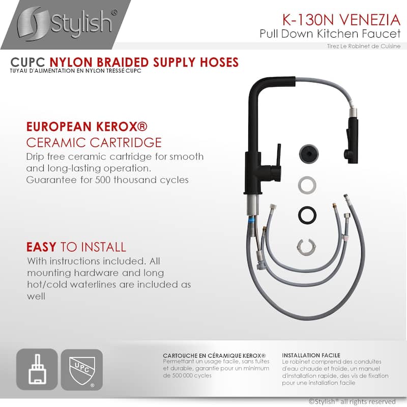 STYLISH Kitchen Sink Faucet Single Handle Pull Down Dual Mode in Stainless Steel - Faucet Height: 12 5/8" | Spout Height: 11"