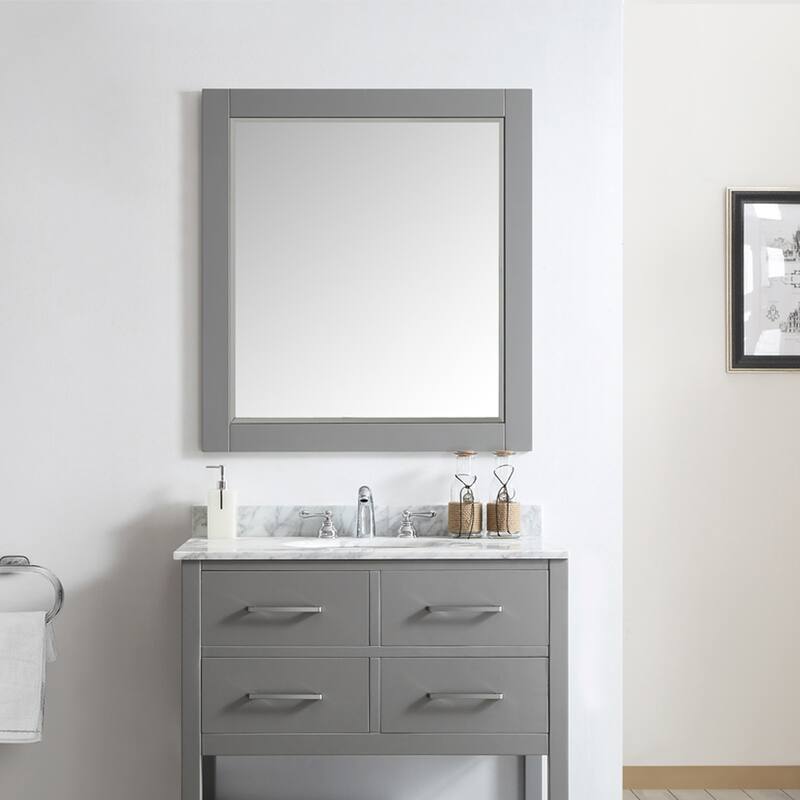 Florence 36 Inch Rectangular Bathroom/Vanity Framed Wall Mirror In Grey - 36 inches