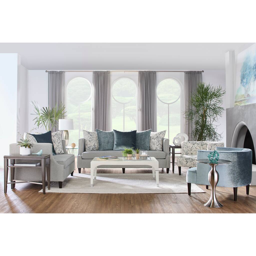 Roundhill Furniture Nari Modern Pillow Back Fabric 4-Piece Sofa Set, Moondance Mist