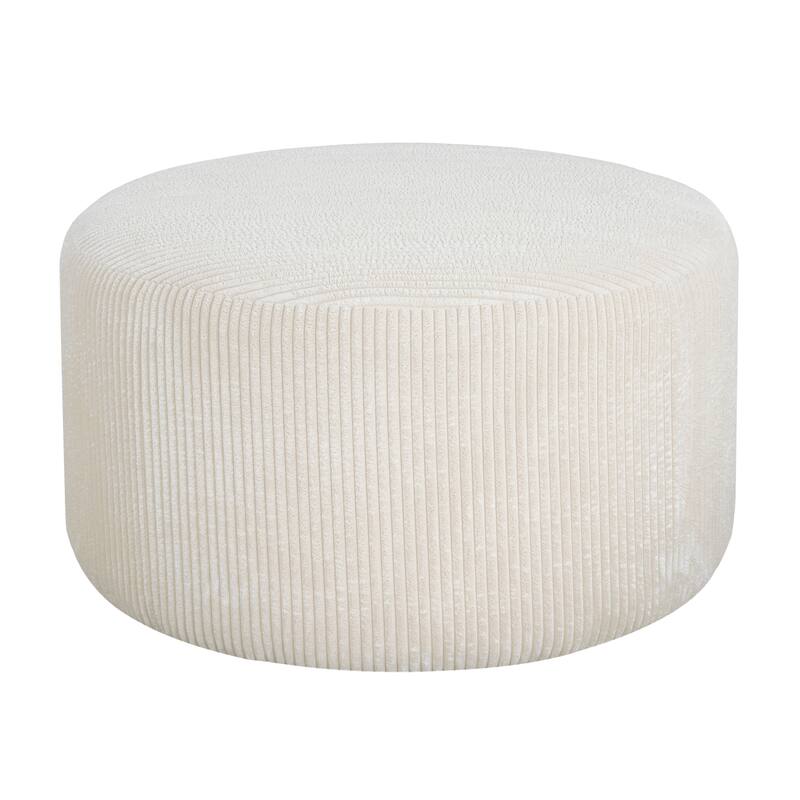 Upholstered Round Ottoman,Beige, Corduroy