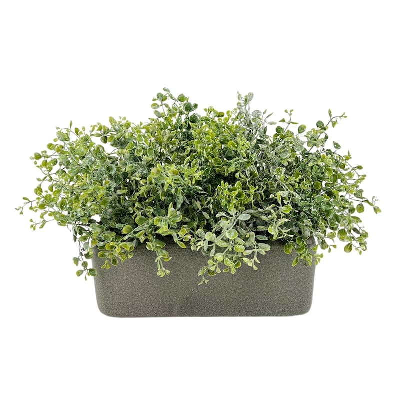 Faux Frosted Eucalyptus in Large Sandy Grey Ceramic Vase - Grey