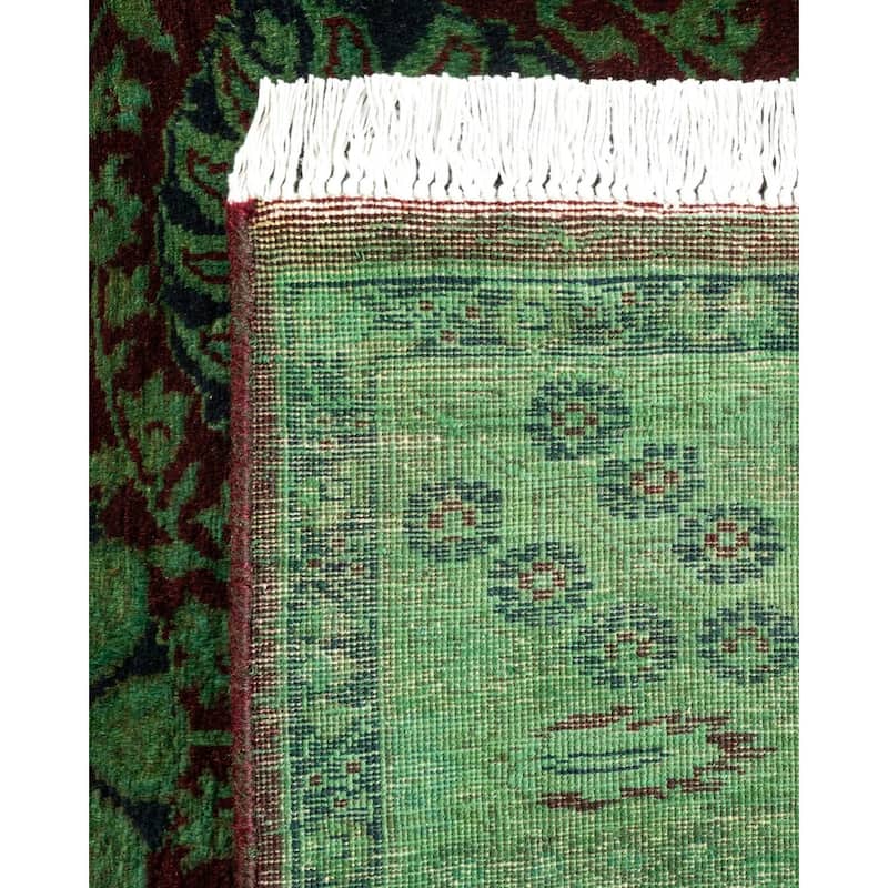Overton Hand Knotted Wool Vintage Inspired Modern Contemporary Overdyed Green Runner Rug - 3' 3" x 8' 7"