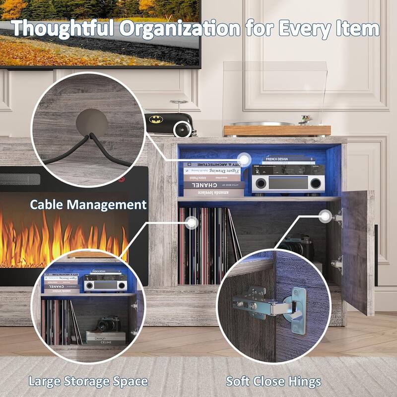 Bossin 80" Fireplace TV Stand with 36" Electric Fireplace, TV Stand for TVs Up to 90", 16 Colors LED Lights/Entertainment Center