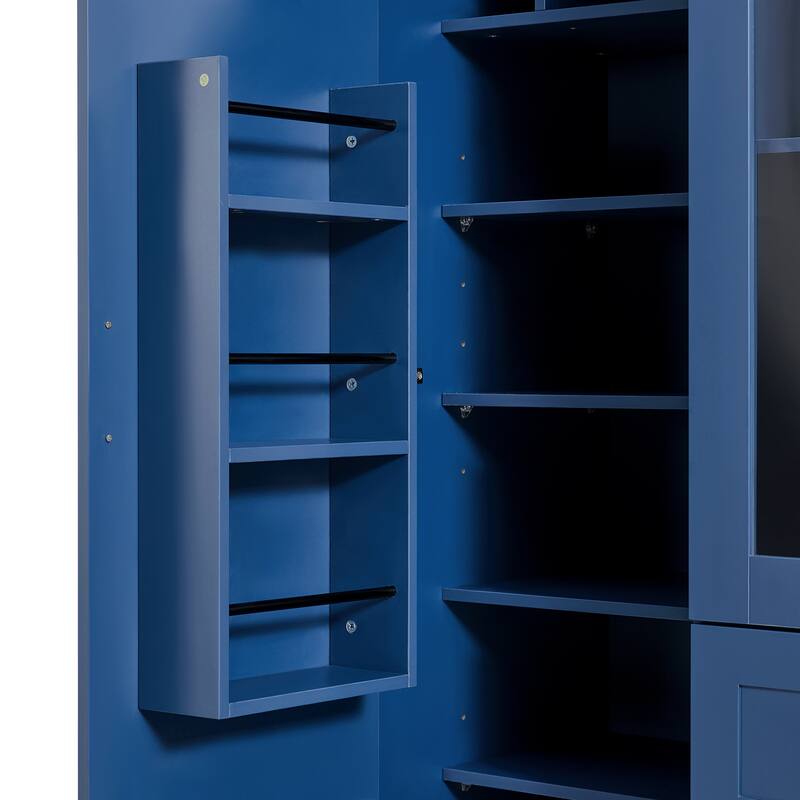 53" Modern Kitchen Pantry Cabinet with 6 Doors, Pull-Out Trays & Wine Rack