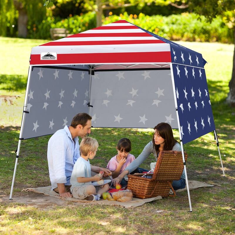 EAGLE PEAK Day Tripper 8x8 Aluminum Super-Lightweight Slant Leg Pop Up Canopy with 3 Removable Walls, Blue - American Flag