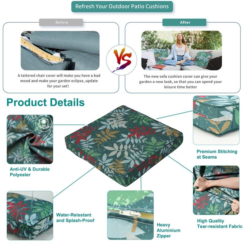 Outdoor Patio Cushion Covers Replacement, Waterproof Furniture Cushion Slipcovers, for Wicker Rattan Sectional Couch Chair