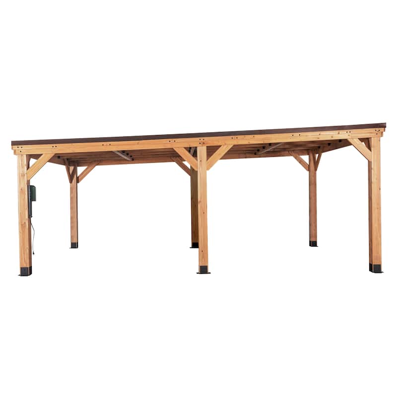 Backyard Discovery Kingsport 20x12' Cedar Wood Carport with Steel Roof - Brown - 20'5" x 12'2"
