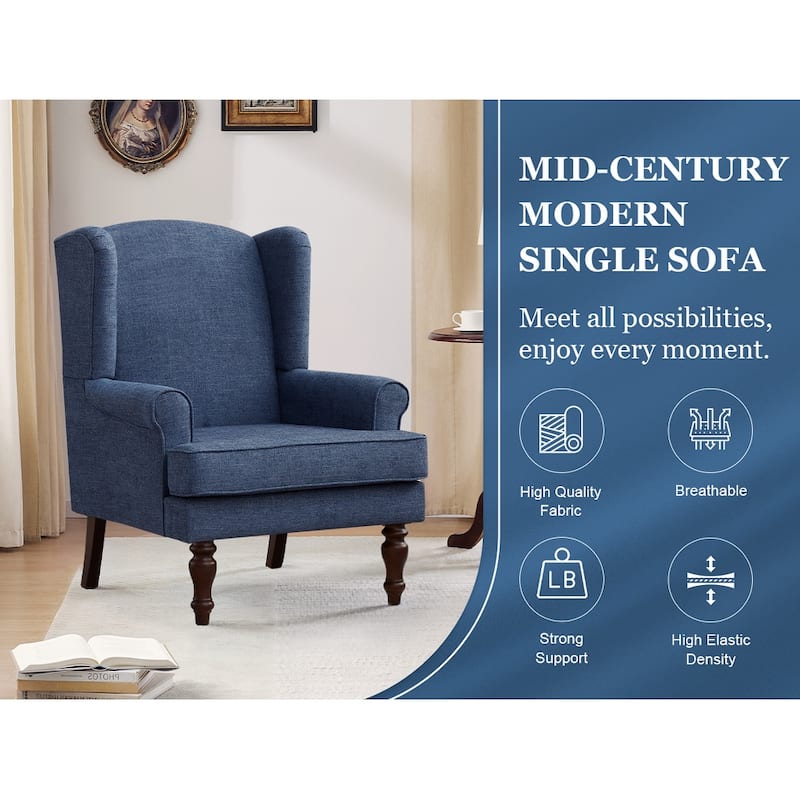 Accent Armchair with Turned Legs Set of 2 Blue/ Beige / Grey