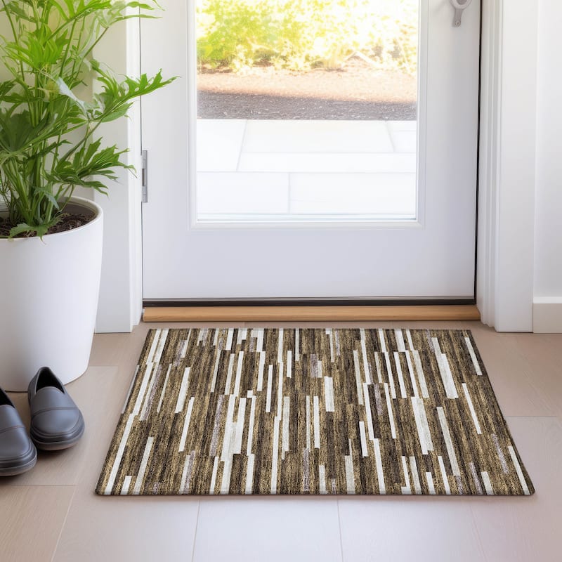 Premium Washable Super Soft Geo Stripes Mayfield Rug - Brown - 1'8" x 2'6"