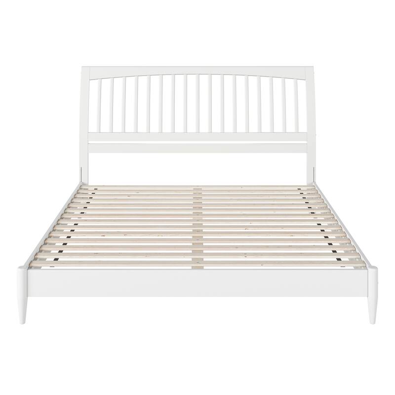 King Size Wood Platform Bed - Low Profile Sleigh Bed Frame - Modern Bedroom Furniture in White