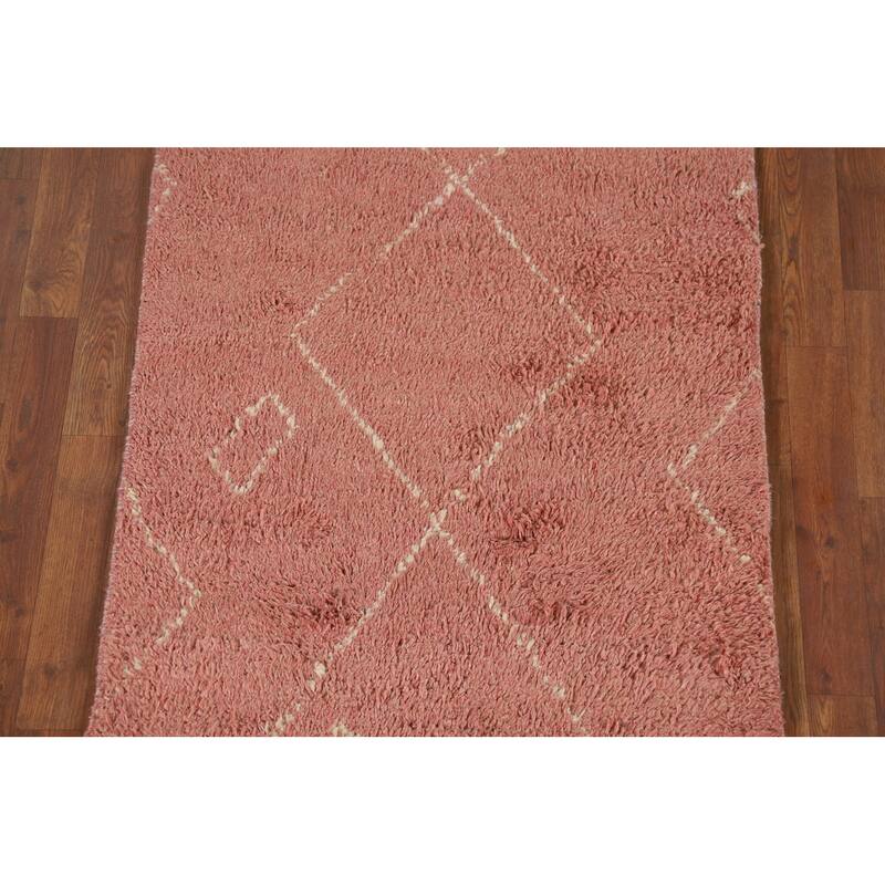 Pink Plush Moroccan Accent Rug Hand-Knotted Wool Carpet - 2'10" x 5'3"