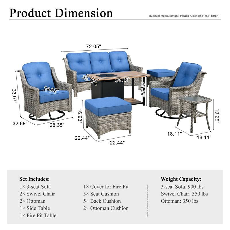 XIZZI 7-piece Outdoor Patio Furniture Conversation Sofa Set with Fire Pit