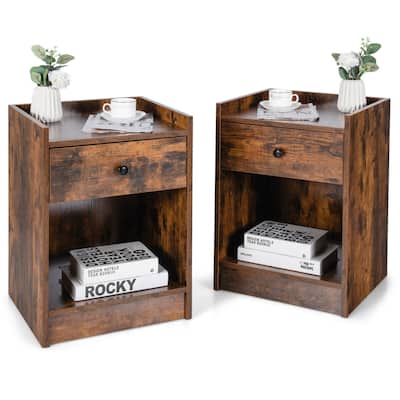 Gymax Set of 2 Nightstand with Drawer Cabinet End Side Table Raised - 17'' x 16'' x 42'' (L x W x H)