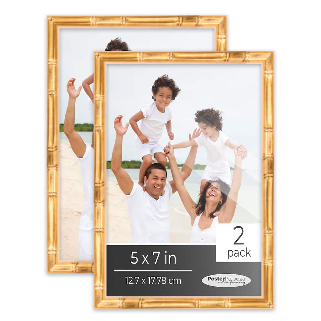 5x7 Gold Bamboo Picture Frame Set Pack of 2 5x7 Wood Picture Frames for Gallery Wall 2 5x7 Gold Bamboo Frames