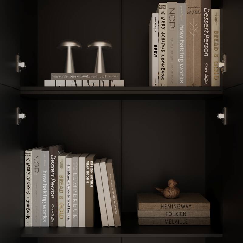Bookshelves Tall Black Storage Cabinet with Doors, 90.6" Freestanding Pantry Cabinet, Modern Vertical Organizer